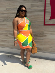 COLOR BLOCK DRIP DRESS